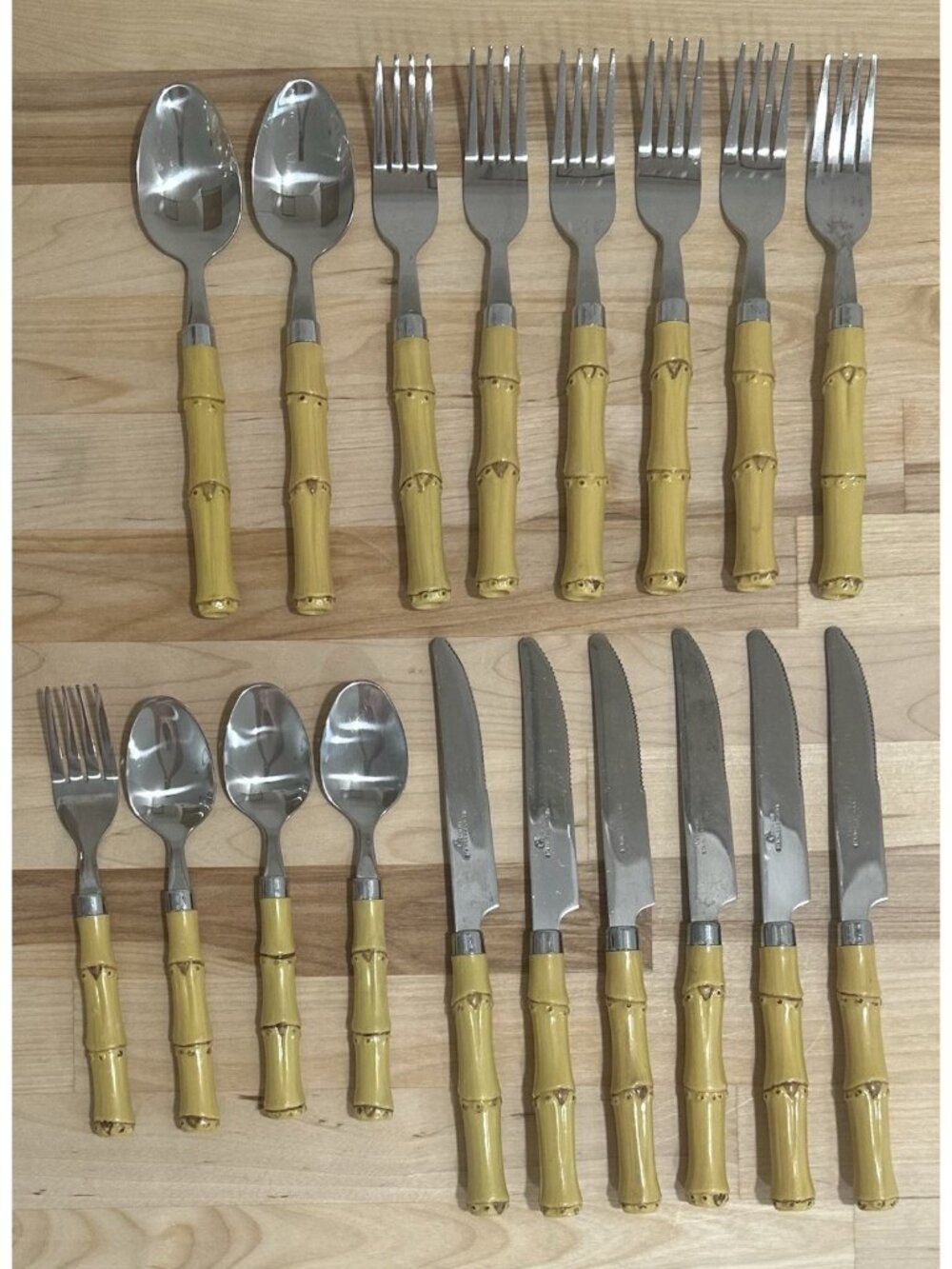 18 Pcs. VTG Gibson Faux Bamboo Stainless Steel Flatware Silverware Replacement